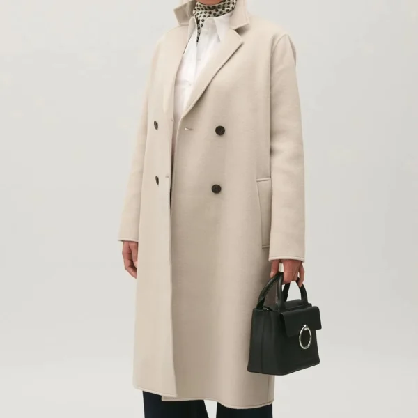 Luxury Elegant Women Long Coat Double Breasted Casual Trench Coat Simple Beige Coat for Women - Image 3