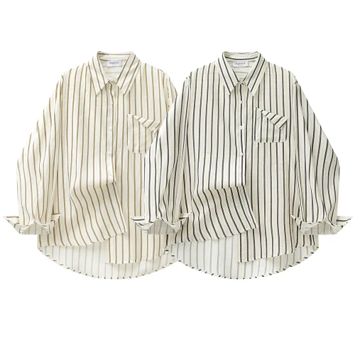 Premium Color Striped Casual Shirt With Pocket Buttons Unisex Shirt Simple Long Sleeve Cotton Shirt