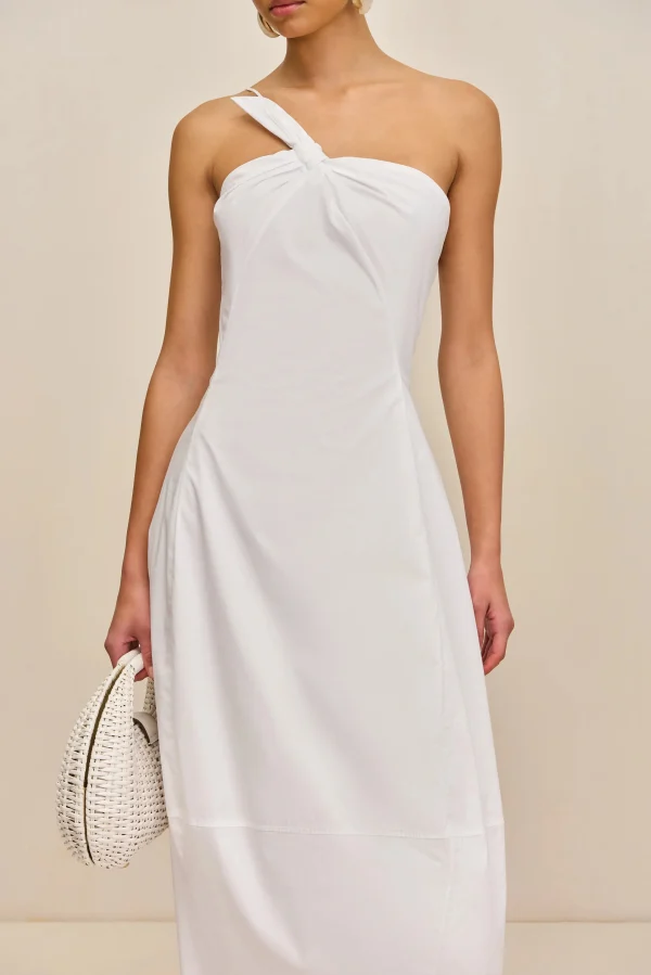 Elegant One Shoulder Sleeveless Slim Fit Cotton Linen Dress Women Midi One-Shoulder Casual Dresses - Image 5