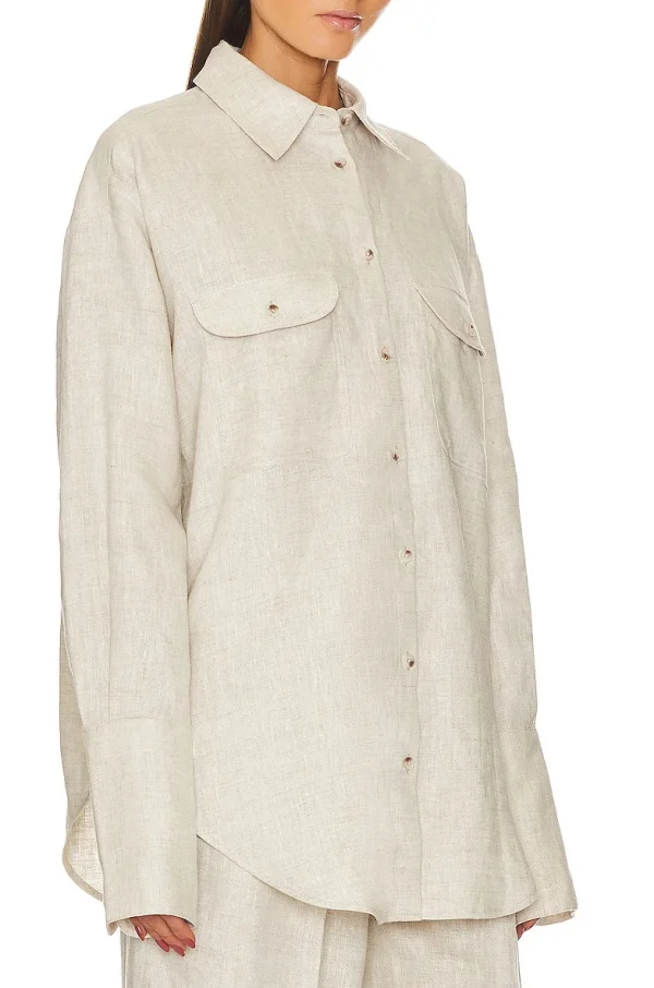 New Arrival 100% Organic Linen Shirts Breast Flap Pockets With Button Closure Women Shirts - Image 2