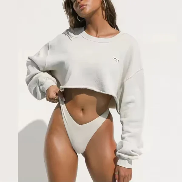 Ladies' Fleece Crop Top Hoodie XS Size Long Sleeve Sweatshirt Cotton Material Winter Season - Image 4