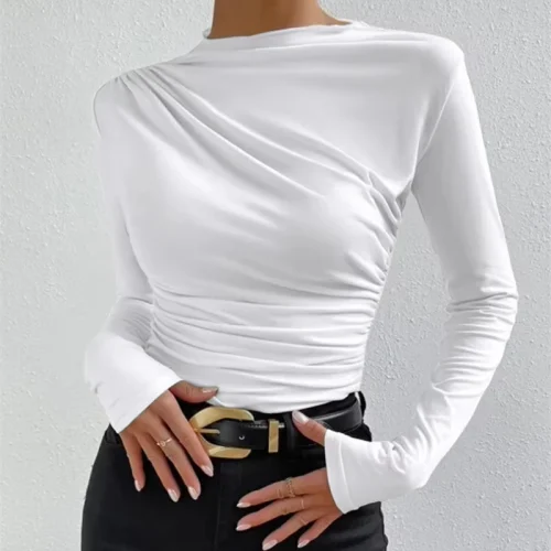Women Long Sleeve T-shirt Solid Color Seamless Long Sleeve T-shirt Slime Bottoming Shirt