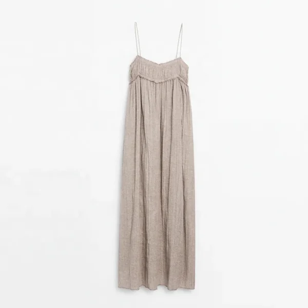 Clothing Solid Sling Sleeveless Loose Pleated Summer Casual Women Cotton Linen Maxi Dress Daily Pajama Dresses - Image 6