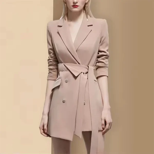 Solid Color Skinny Long Sleeve Double-Breasted Irregular Khaki Casual Jacket Blazers - Image 4