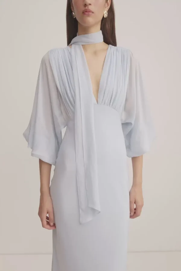 Elegant Light Blue Chiffon Maxi Dress with v-neck Suited  Fashion Parties Dress - Image 6