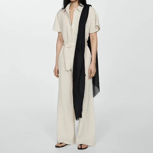 Luxury Summer Europe and the United States Casual Loose Large Size Cotton Linen Work Jumpsuit Short Sleeve Bodysuits