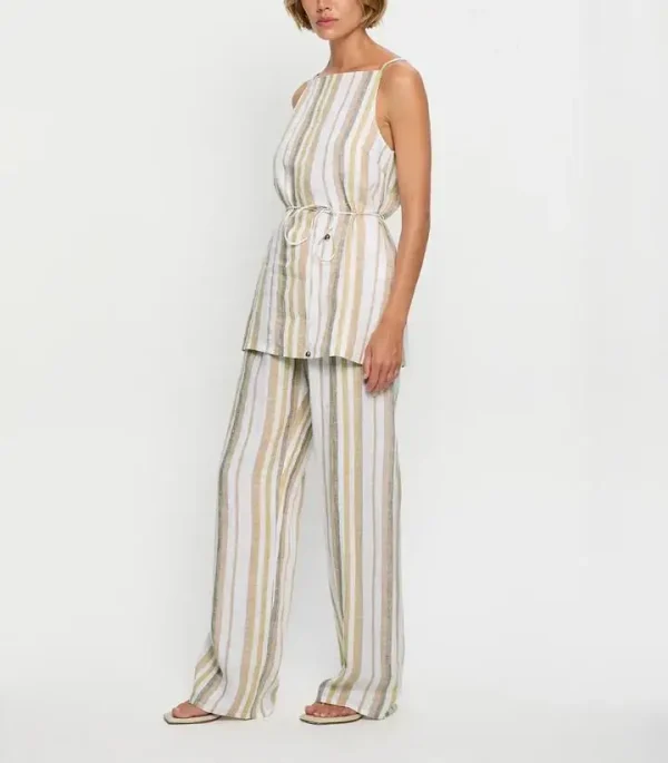 Trendy Striped Sleeveless Blouse for Women Waist Tie Summer Daily Wear Hot Sale Women Shirt