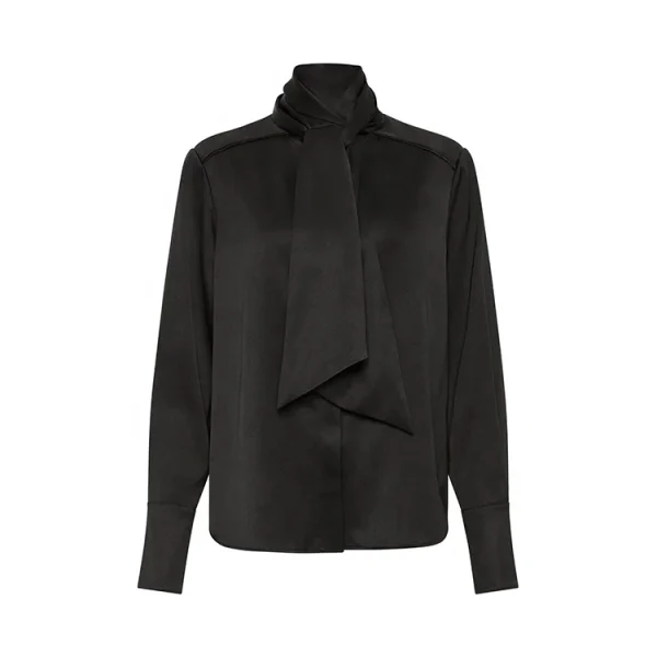 Women Long Sleeve Cotton Linen Formal Shirts Bow Solid Color Single Breasted Button Blouse Tops High Quality Shirt - Image 6