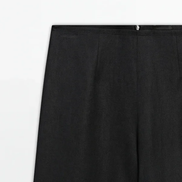 High Quality Straight High Waist Wide Leg Pants Women Elegant Casual Black Thin 100% Cotton Linen Trousers - Image 3