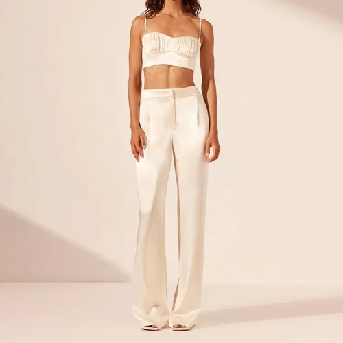 New Fashion Flax Clothing Casual Lady Loose Floor -length Formal Trousers High Waist Wide-leg Pants for Women