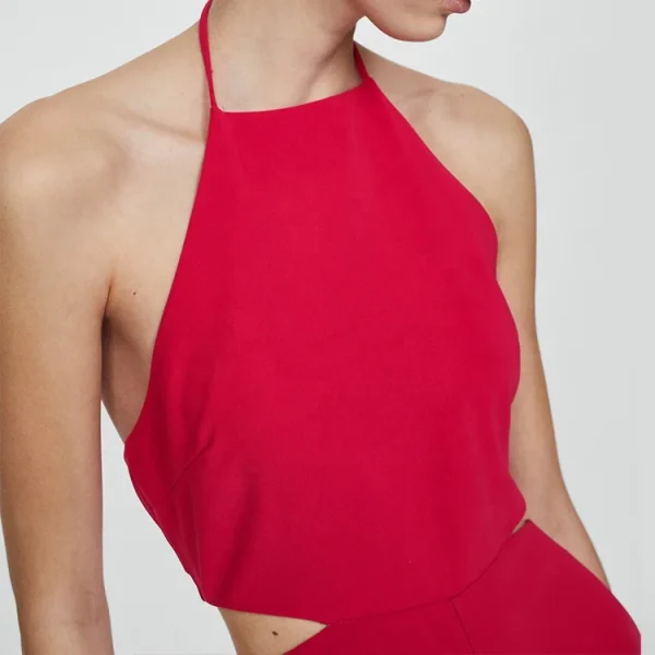 Top Fashion Halter Jumpsuit With Slits Summer Formal Elegant Ladies One Piece Cotton Linen Jumpsuits for Women - Image 4