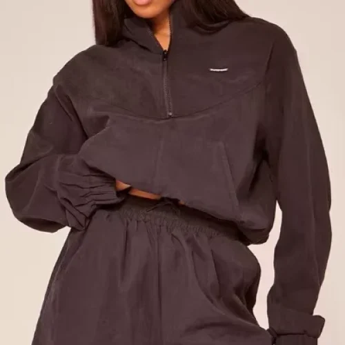 High Quality Sport Black Half Zip Jacket Women’s Cotton Long Sleeve Pocket Jacket