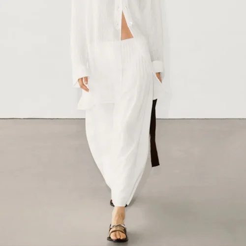 Clothing Summer Women’s High Waisted Skirt White Soft Linen Cotton Fabric Loose Elegant A-line Maxi Skirts