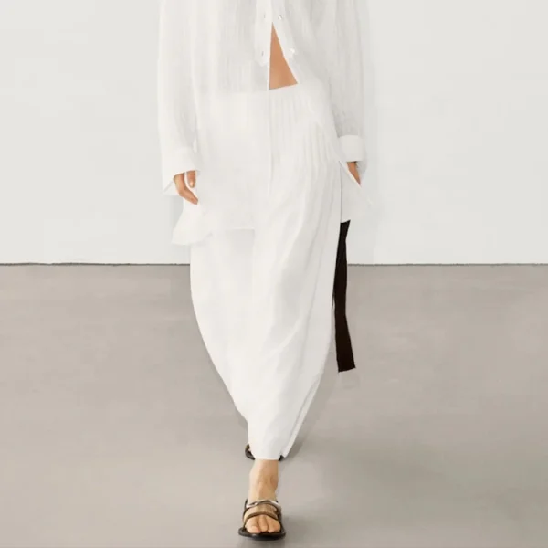 Clothing Summer Women's High Waisted Skirt White Soft Linen Cotton Fabric Loose Elegant A-line Maxi Skirts