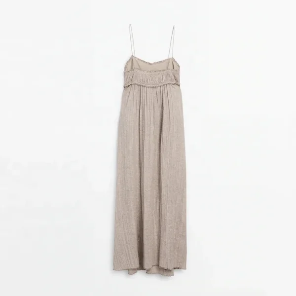 Clothing Solid Sling Sleeveless Loose Pleated Summer Casual Women Cotton Linen Maxi Dress Daily Pajama Dresses - Image 5