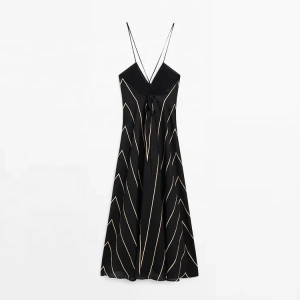 Eco Friendly Casual Loose Stripe Dresses Women Lady Elegant 100% Cotton Linen Sleeveless V Neck Sling Long One Piece Dress - Image 6
