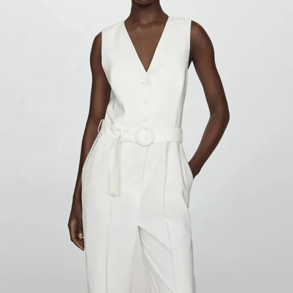 New Summer Clothing Fashion Office Lady Formal Linen Cotton Jumpsuit Women Rompers Elegant Casual With Bel - Image 3