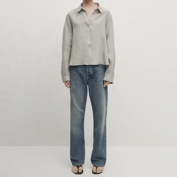 Spring Autumn Simple Turn-down Collar Long Sleeve Women's Cotton Linen Shirts High Quality 100% Flax Blouse - Image 5