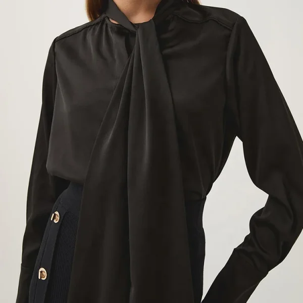 Women Long Sleeve Cotton Linen Formal Shirts Bow Solid Color Single Breasted Button Blouse Tops High Quality Shirt - Image 4