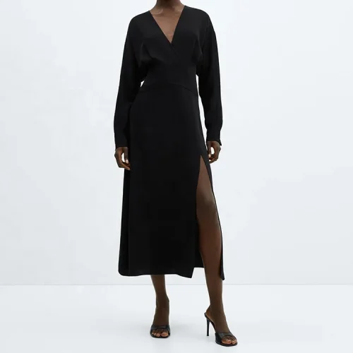 Clothing Spring Autumn Long Sleeve Elegant Maxi Dresses Casual High Split Women Cotton Linen Dress