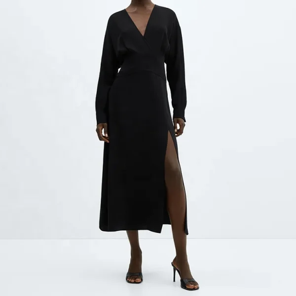 Clothing Spring Autumn Long Sleeve Elegant Maxi Dresses Casual High Split Women Cotton Linen Dress