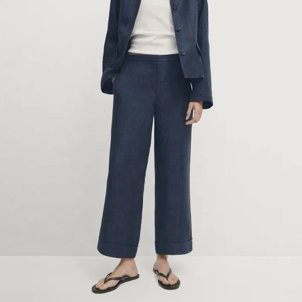 Top Fashion Casual Loose Solid Color Lightweight High Waist Straight Plus Size Leg Trousers Cotton Linen Pants for Women - Image 3