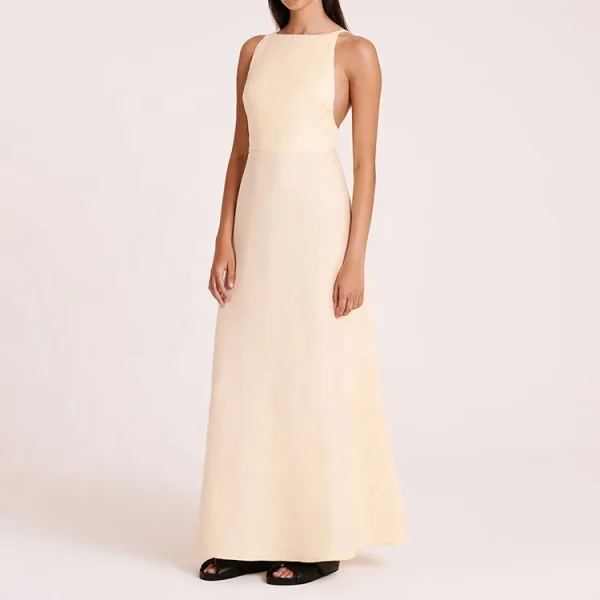 Elegant Summer 100% Cotton Linen Slim Floor-length Maxi Dresses High Quality Linen Dress for Women Office Formal Evening Dress - Image 2