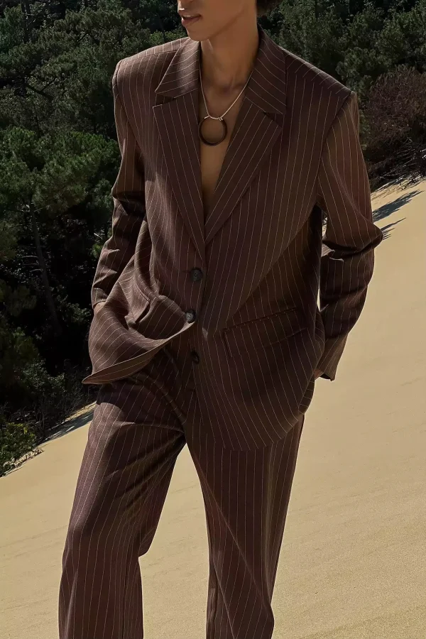 Ladies Officewear Striped Oversized Blazer Women Sustainable Blazer Suits - Image 4
