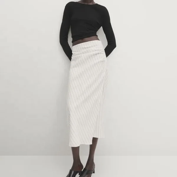 Clothing Simple Women's Summer High Waist Flax Skirt Slimming High Waisted Dresses for Ladies - Image 3