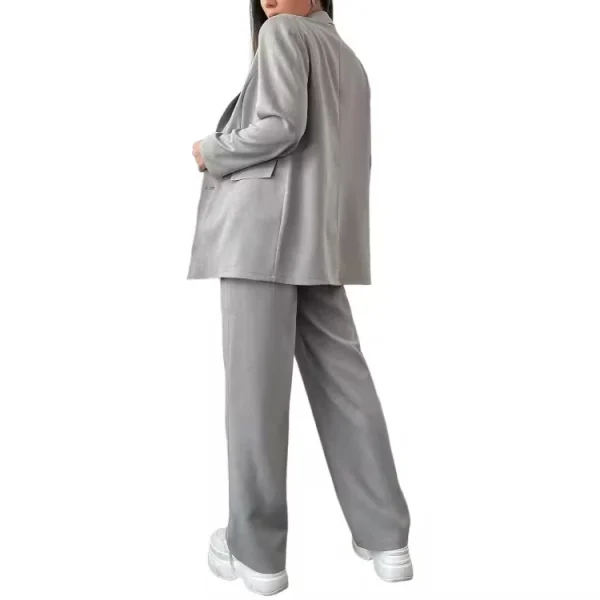Women Elegant Solid Lapel Neck Blazer and Suit Pants Workwear - Image 2
