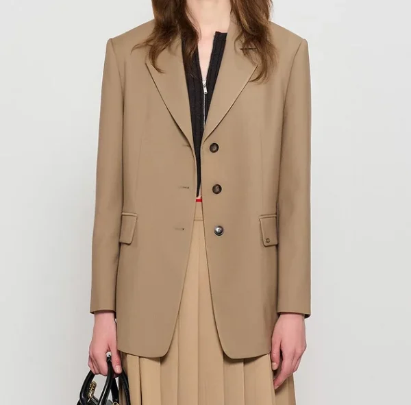 Office Lady Fashion Suit Jacket Ladies Boxy Khaki Twill Suits Casual Solid Color Blazer Suits - Image 3