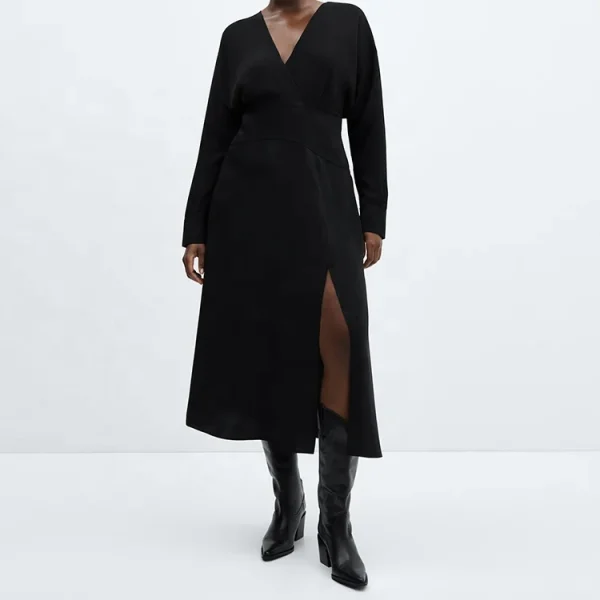 Clothing Spring Autumn Long Sleeve Elegant Maxi Dresses Casual High Split Women Cotton Linen Dress - Image 2