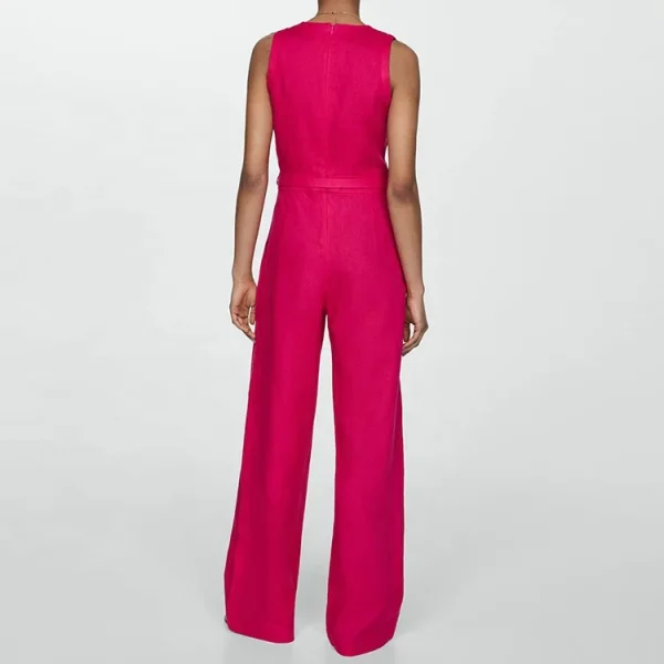 High Quality Women's Linen Sleeveless V-Neck Jumpsuit Flax Cotton Casual Solid Playsuits - Image 2