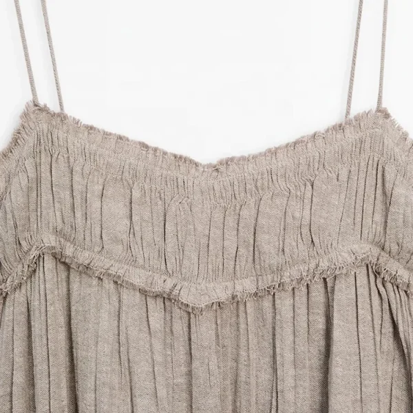 Clothing Solid Sling Sleeveless Loose Pleated Summer Casual Women Cotton Linen Maxi Dress Daily Pajama Dresses - Image 4
