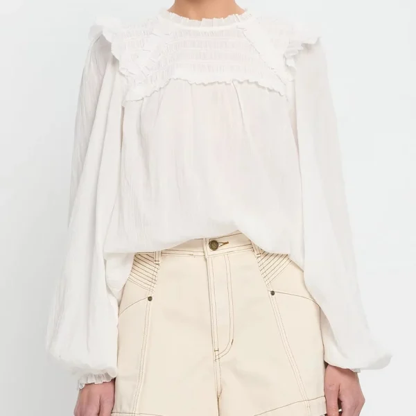 Sophisticated Best Seller the Delicate Folds on the Chest and the Lace Patchwork Design Lantern Sleeves Cotton Shirt
