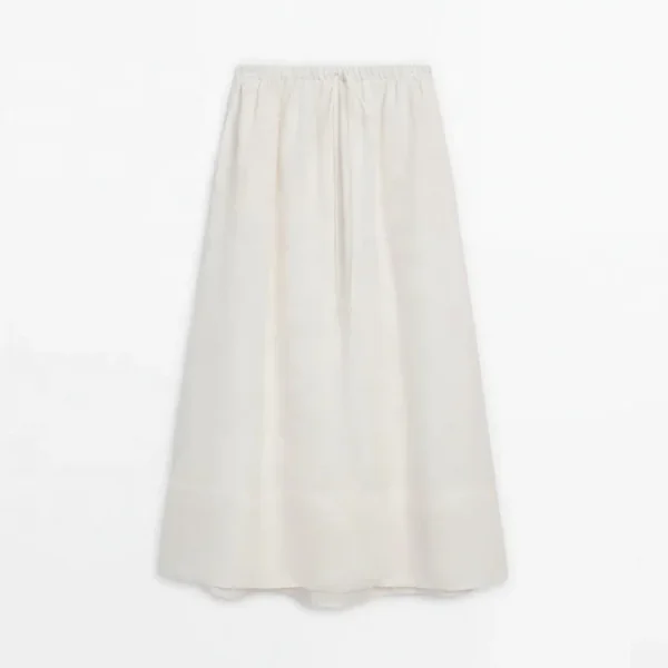 Linen Casual Dress White Drawstring 100% Pure Cotton Linen Long Dress Simple All-match Loose Skirt for Women - Image 5