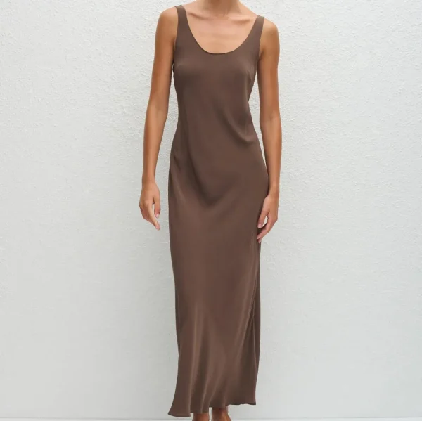 Chic Brown Silk Tank Dress Ideal for Casual Daily Wear and Office Chic Silk Dress - Image 2