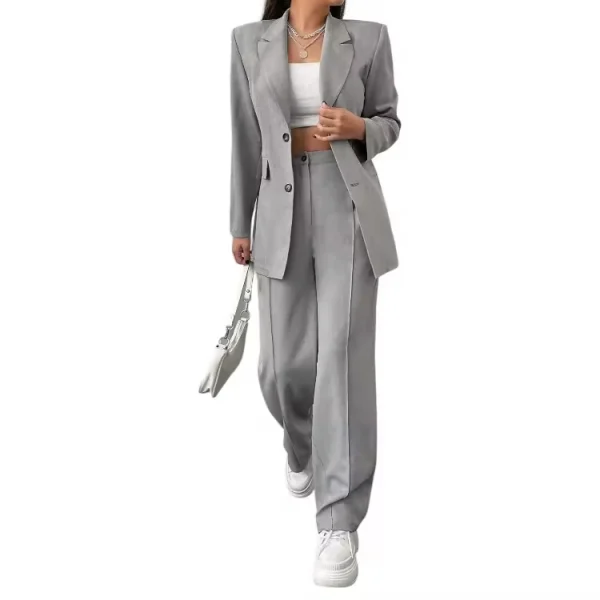 Women Elegant Solid Lapel Neck Blazer and Suit Pants Workwear - Image 3