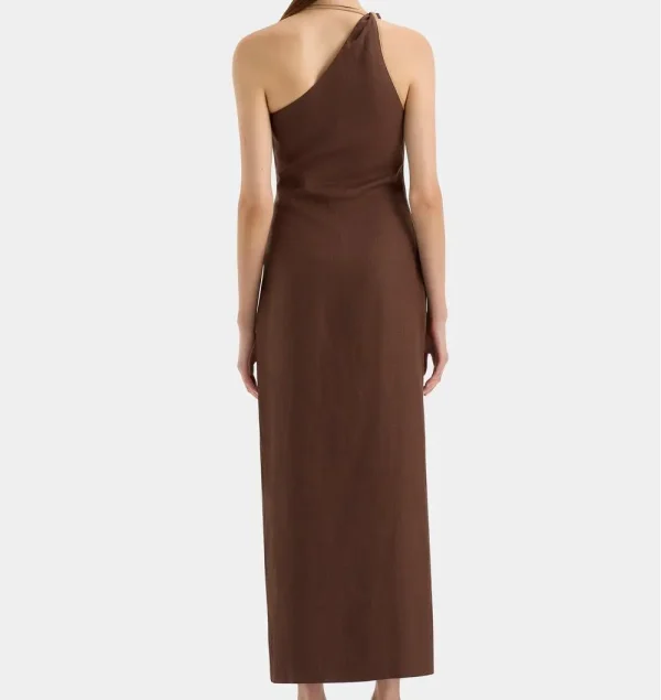 Elegant Linen One  Shoulder Maxi Dress with Contrast Trim Ideal for Beach Weddings Graceful and Breathable - Image 4
