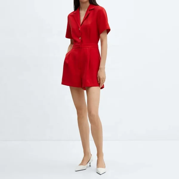 Sustainable Women's Clothing 100% Cotton Linen Jumpsuits Casual Short Sleeve Hemp Jumpsuit - Image 2