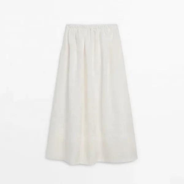 Linen Casual Dress White Drawstring 100% Pure Cotton Linen Long Dress Simple All-match Loose Skirt for Women - Image 6