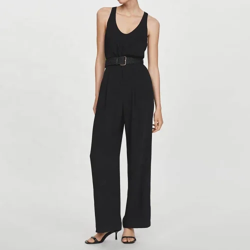 Solid Color Summer Casual Women Vest Plain Rompers Black Linen and Cotton One Piece Jumpsuits