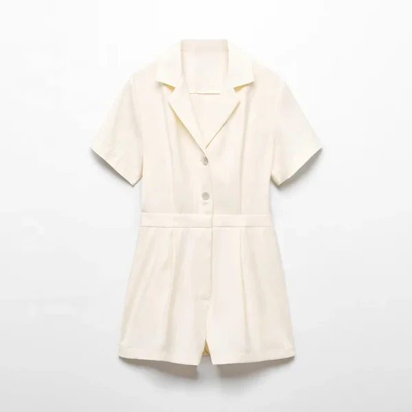 New Design Casual Solid Color Cotton Linen Blend High Waist Summer Formal Elegant Short Women Romper for Work - Image 6