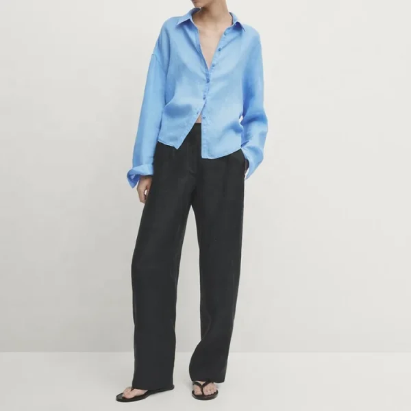 Spring Autumn Casual New Design Women Shirt Solid Color Long Sleeve 100% Cotton Linen Lady's Tops Blouse Shirts - Image 5