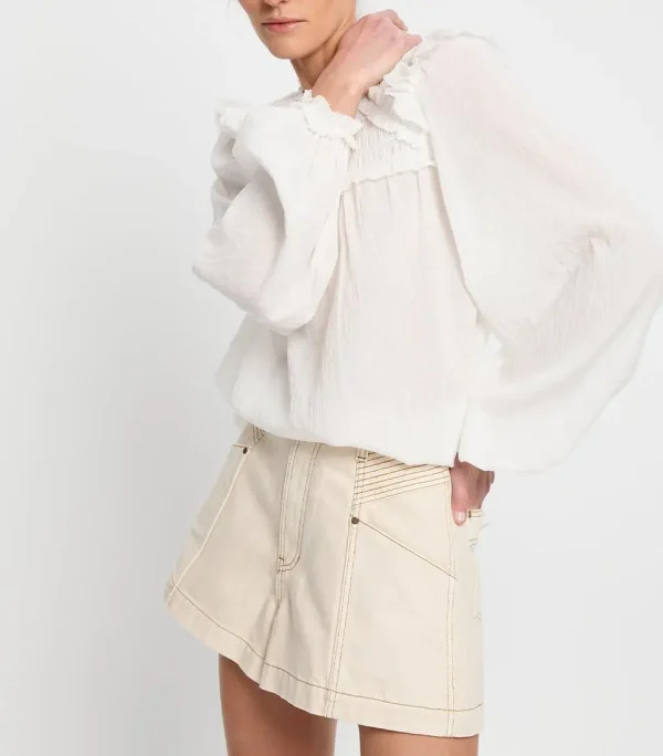 Sophisticated Best Seller the Delicate Folds on the Chest and the Lace Patchwork Design Lantern Sleeves Cotton Shirt - Image 3