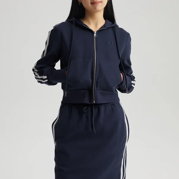 Premium New Arrival Women's Knitted Lace Zipper Sweater Short New American Casual Hoodie - Image 2