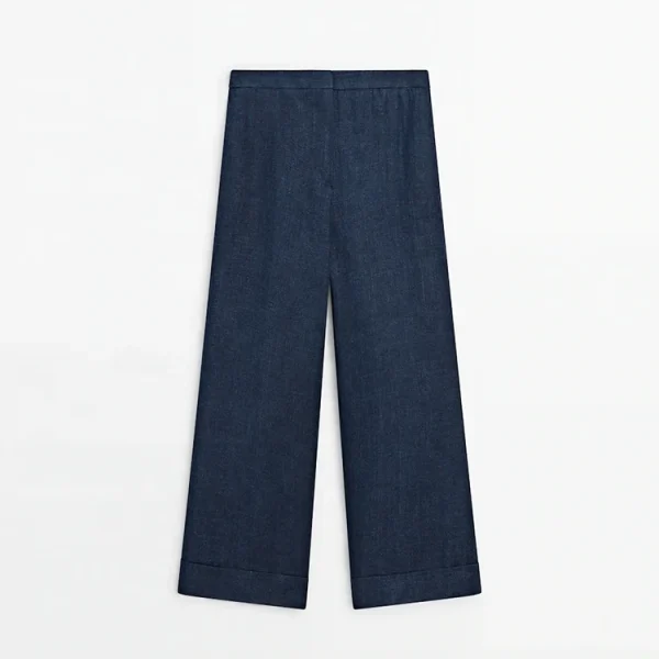Top Fashion Casual Loose Solid Color Lightweight High Waist Straight Plus Size Leg Trousers Cotton Linen Pants for Women - Image 5