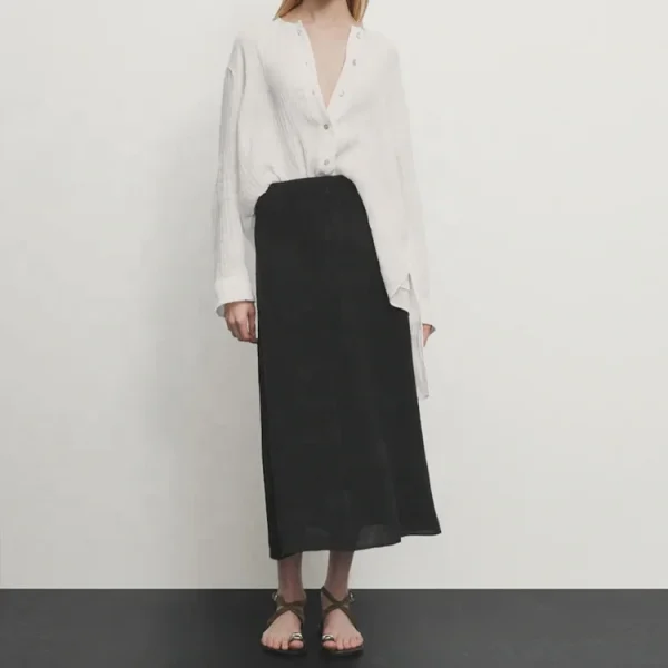 Simple Women's Skirt Summer High Waist Pure Cotton Linen Black Slimming Skirts for Women - Image 2