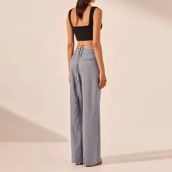 High Quality Casual Loose Straight High Waist Wide Leg Pants Women 100% Cotton Linen Office Lady Formal Trousers - Image 3