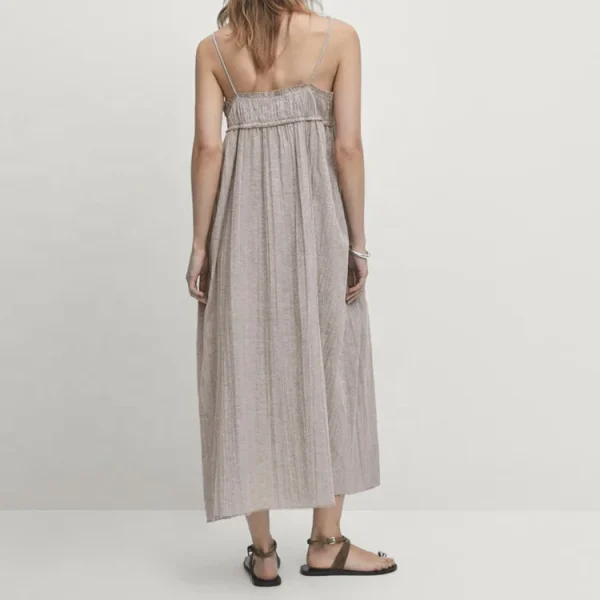 Clothing Solid Sling Sleeveless Loose Pleated Summer Casual Women Cotton Linen Maxi Dress Daily Pajama Dresses - Image 3